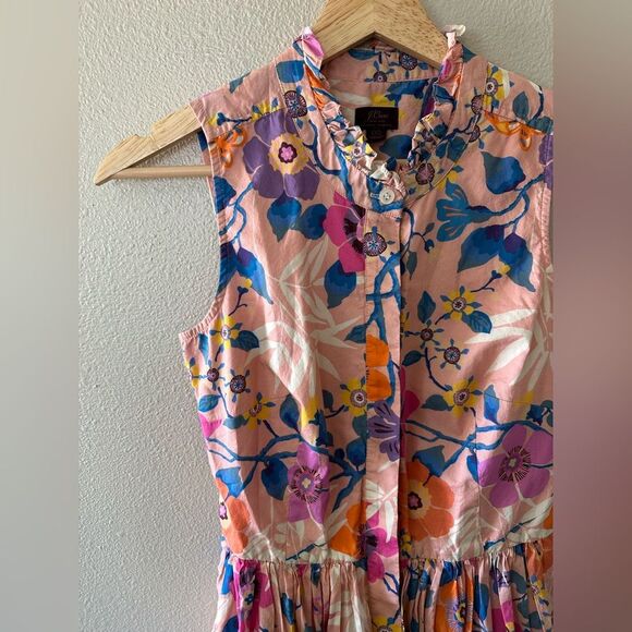J Crew Liberty London Pavilion Pink Floral High Neck Button Up Midi Dress 00 - Picture 5 of 11
